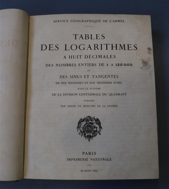 Géographique de LArmée, Tables De Logarithmes, 1 vol, brown leather, Imprimerie Nationale, Paris 1891